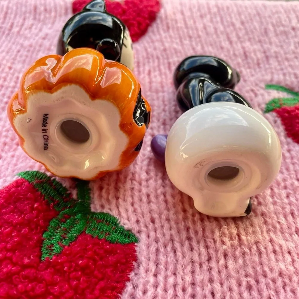 Sanrio Hello Kitty Halloween Pumpkin and Black Cat Ceramic Salt and Pepper Set
